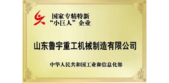 恭喜魯宇重工榮獲專精特新”小巨人“企業榮譽稱號